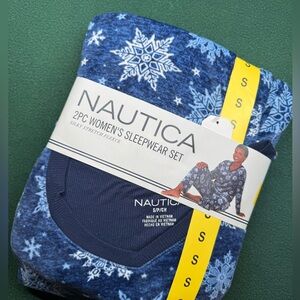 Nautica Women's Navy Blue Snowflake Fleece Pajama Set